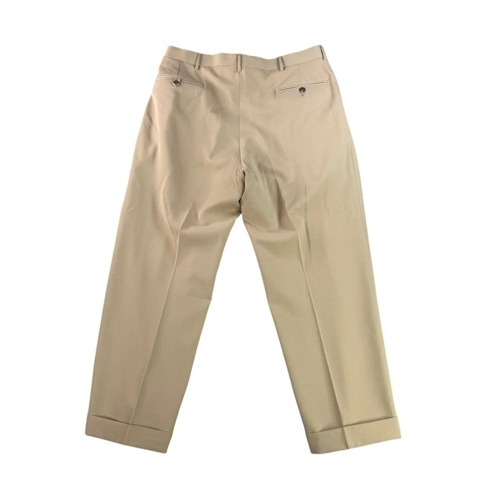 Polo Ralph Lauren Dress Pants Mens 34x28 Tan Pleated Virgin Wool Made in Italy